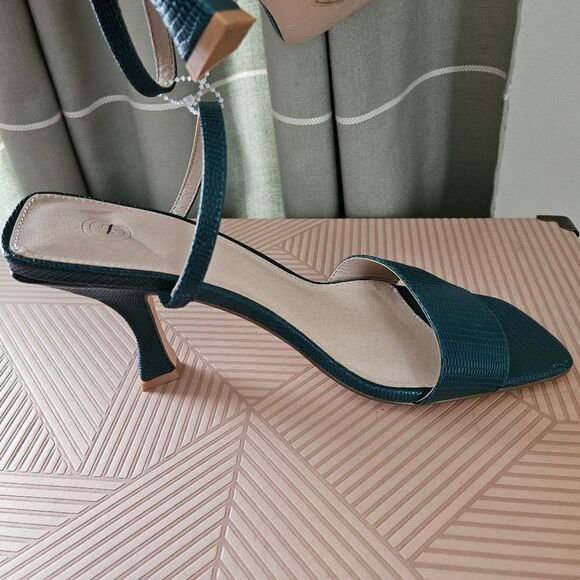 Urban Outfitters Heels Teal Textured Open Toe Strappy Cocktail Casual Wedding - Picture 8 of 12